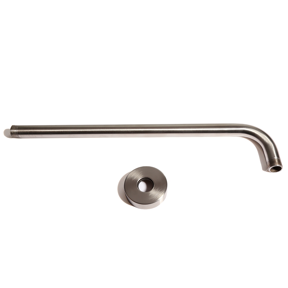 16" Brushed Nickel Stainless Steel Round Shower Arm Wall Mount Bath Fixture window image