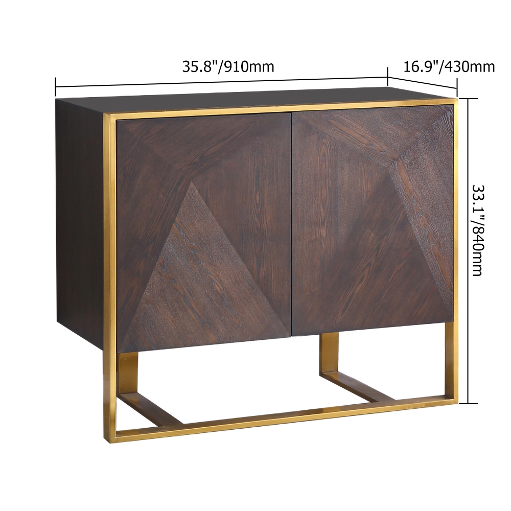 Modern Brown Sideboard Buffet with Doors&Shelves Kitchen Cabinet Gold Finish in Small window image