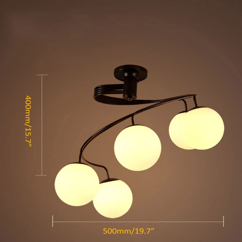 Modern Globe Glass Shade Black Metal Swirl Arm 3-Light Semi Flush Mount Ceiling Light window image