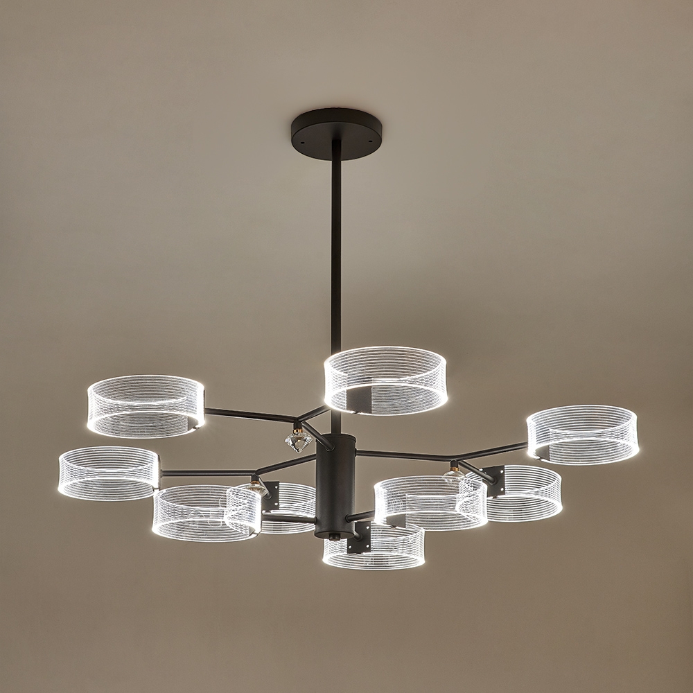 Modern Acrylic LED Chandelier Pendant Lighting 6 Light Black Metal window image