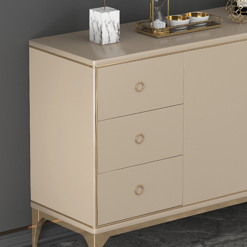 63" Modern Champagne Sideboard Buffet 2-Doors & 6-Drawer Kitchen Cabinet window image