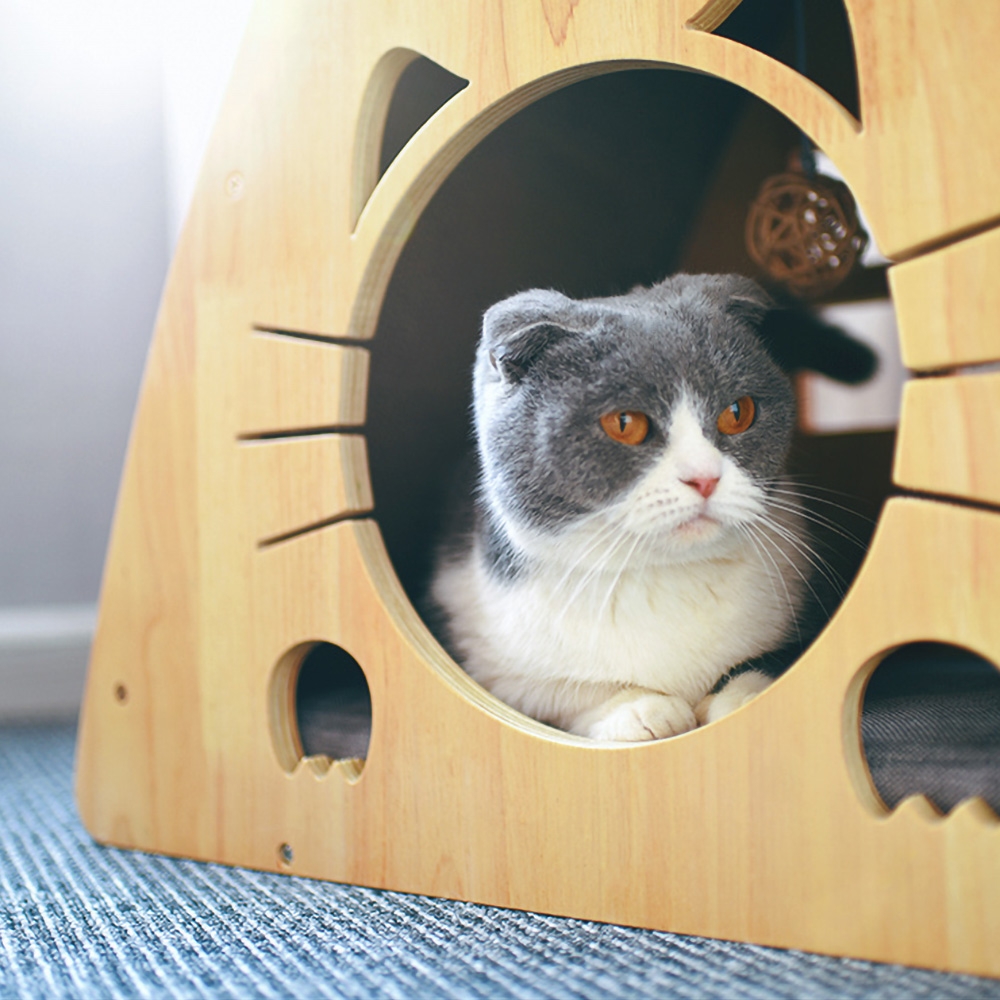 540mm Triangle Cat Bed Portable Cat Cave with Crawl Scratch window image
