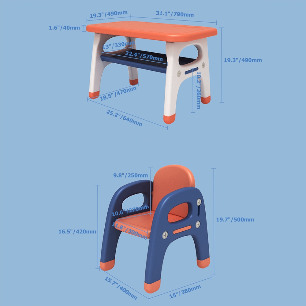 Kids Play Table and Chair 2 Chairs Set Plastic window image