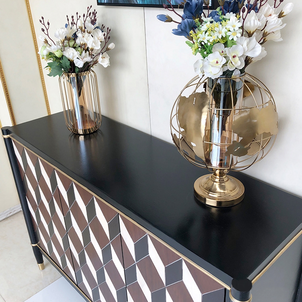 53" Nordic Black Sideboard Buffet Rectangular Cubic Patterns Surface Cabinet in Large window image