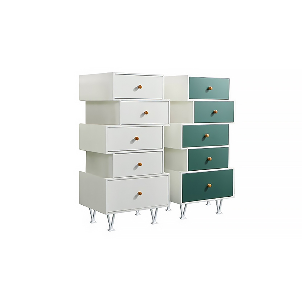 Modern Cabinet 5 Drawers Wood Cabinet Geometrical Cabinet Accent Cabinet-White window image
