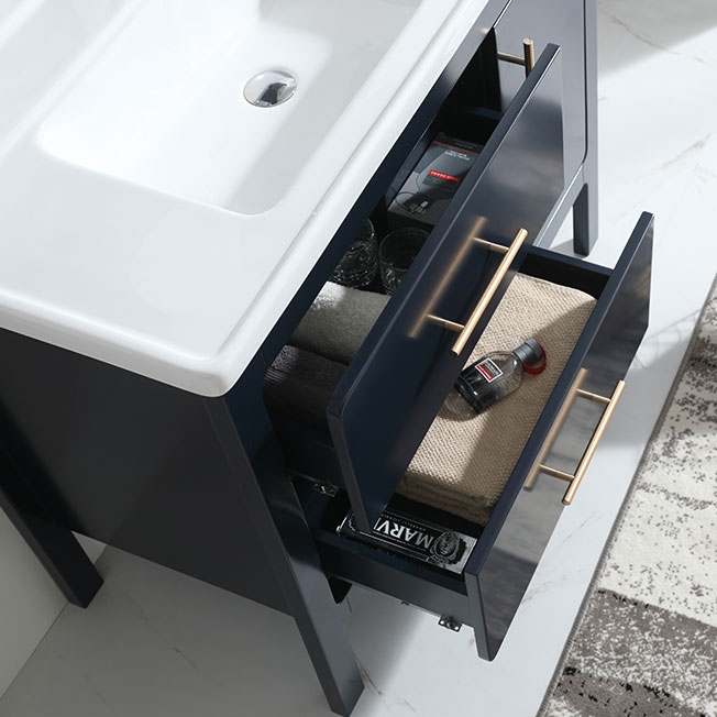 Modern Blue 40" Single Sink Bathroom Vanity with Sink & Drawers Medicine Cabinet Included window image