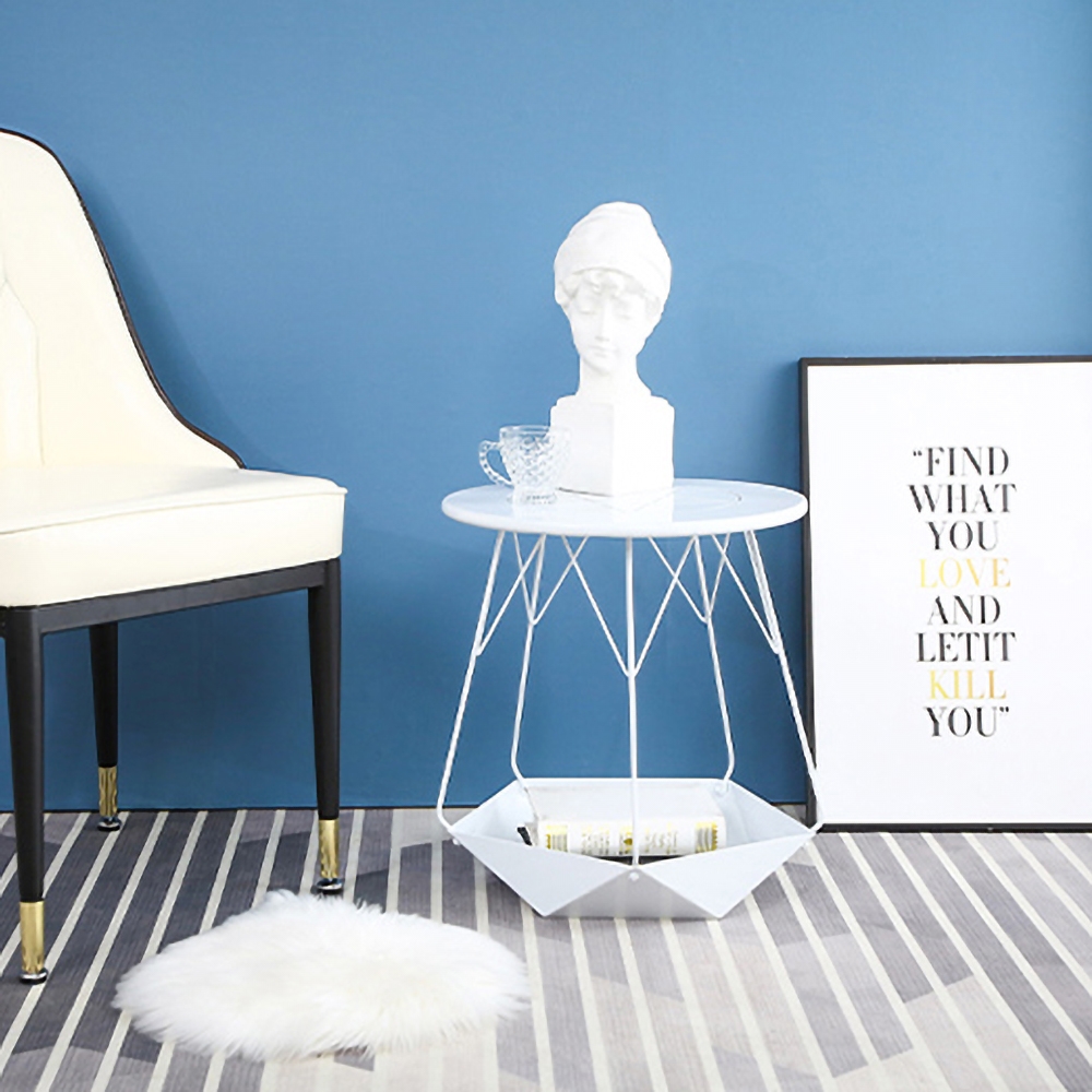 Modern Metal End Table with Storage Shelf Round Tabletop Gold window image