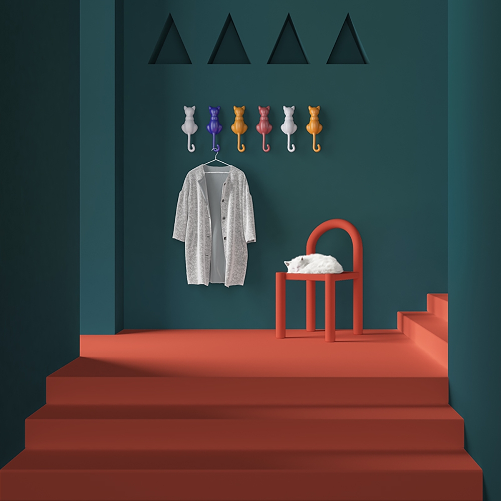 Modern Cat Sculpture Wall Mounted Coat Stand Set of 5 window image