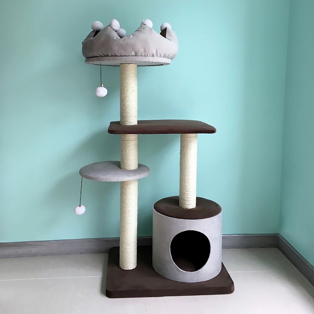 1250mm Crown 4-Tier Cat Tree with Cat Bed and Perch in Grey Scratch Post & Teasing Toy window image