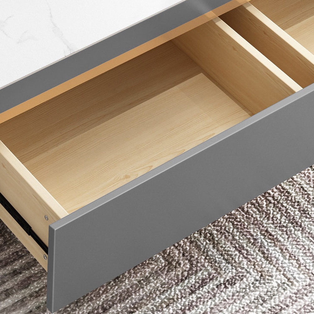 Moderne grijze salontafel met rechthoekige accenttafel Vensterafbeelding