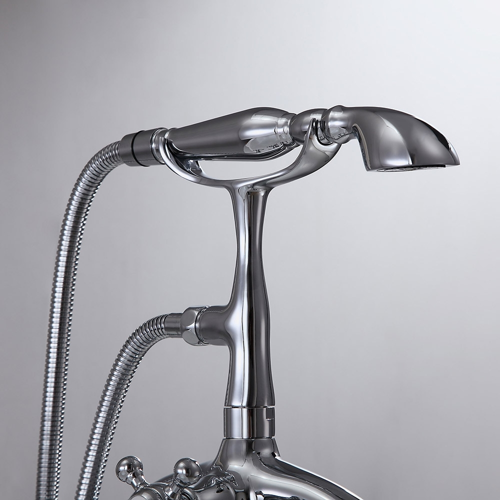 Chester Classic 3 Cross Handles Floor Mounted Clawfoot Tub Filler Faucet with Hand Shower in Chrome window image