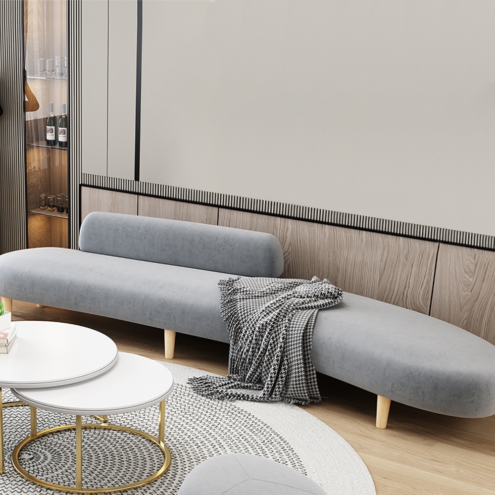 Modern 2400mm Upholstered Sofa Grey Velvet Couch 4-Seater Sofa Armless Sofa window image