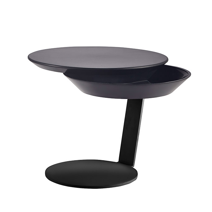Modern Minimalist C Side Table with Tray 20" Black Side Table with Storage & Rotatable Top window image