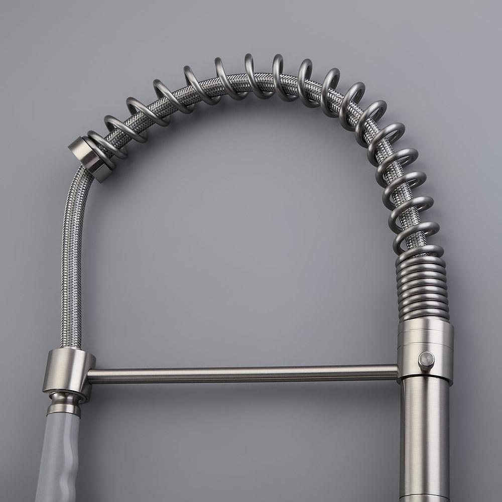 Commercial Dual-Function 1-Lever Pull Down Sprayer Pre-Rinse Kitchen Faucet Brushed Nickel window image