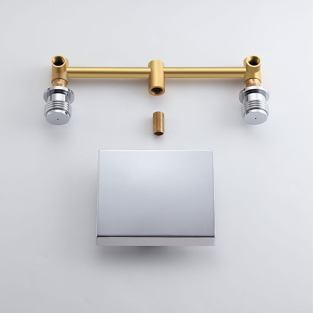 Moda Robinet Moderne Mural Cascade Mitigeur de Lavabo de Salle de Bain Poignées Double en Laiton Massif Chromé image de fenêtre