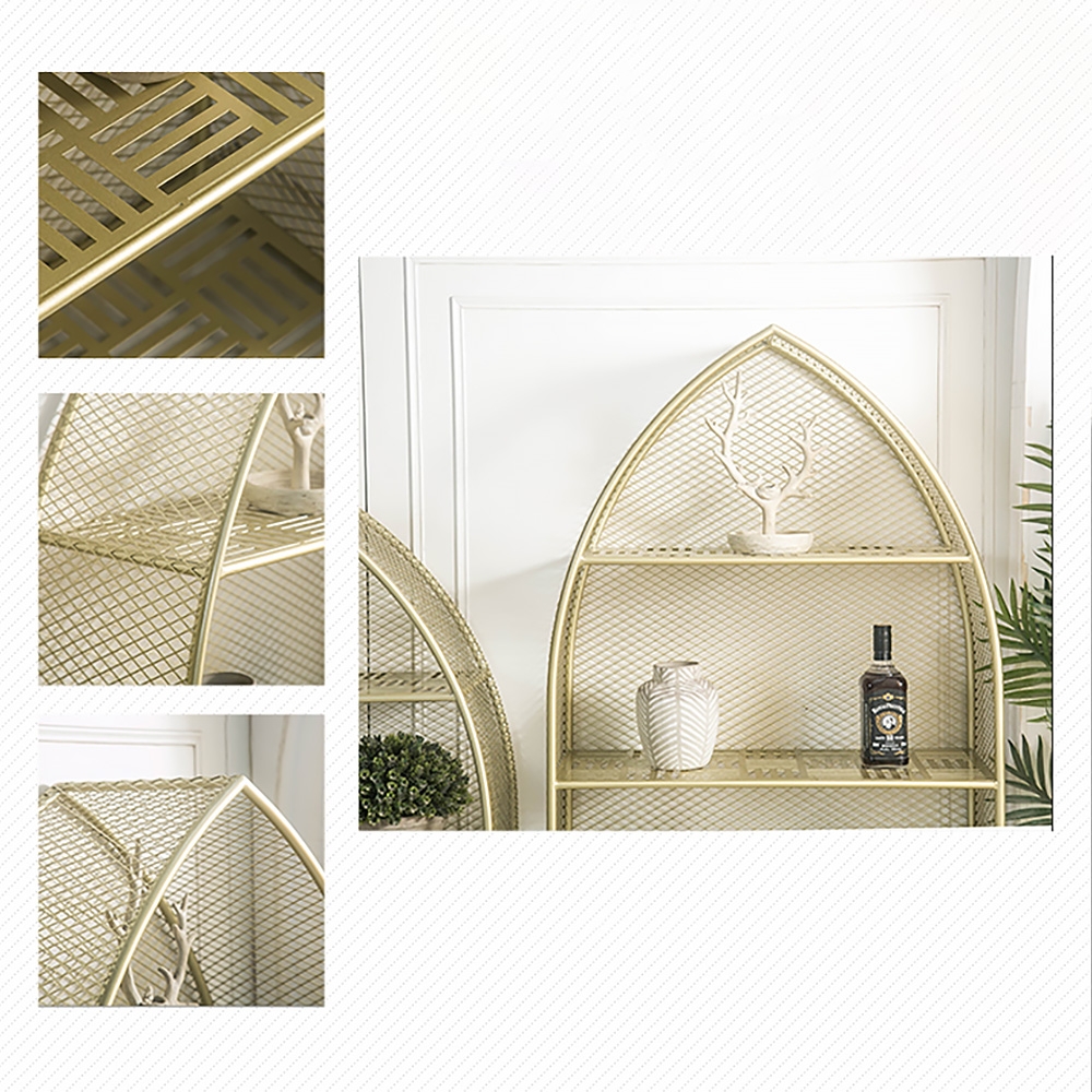 Contemporary Metal Mesh 3-Tier Etagere Bookshelf in Gold window image