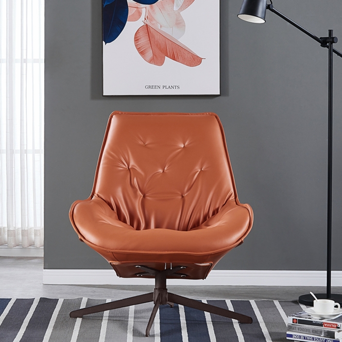 Swivel Wingback Chair Swivel Armchair Tufted Chair Orange Faux Leather Accent Chair Metal Frame window image