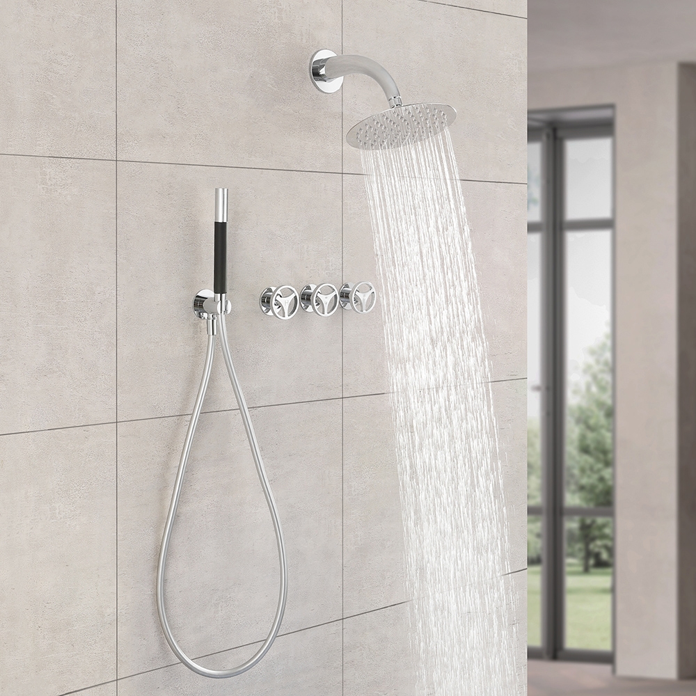 Ave Système de Douche à Effet Pluie avec Pomme de Douche de 8 Pouces et Douchette à Main Chrome image de fenêtre