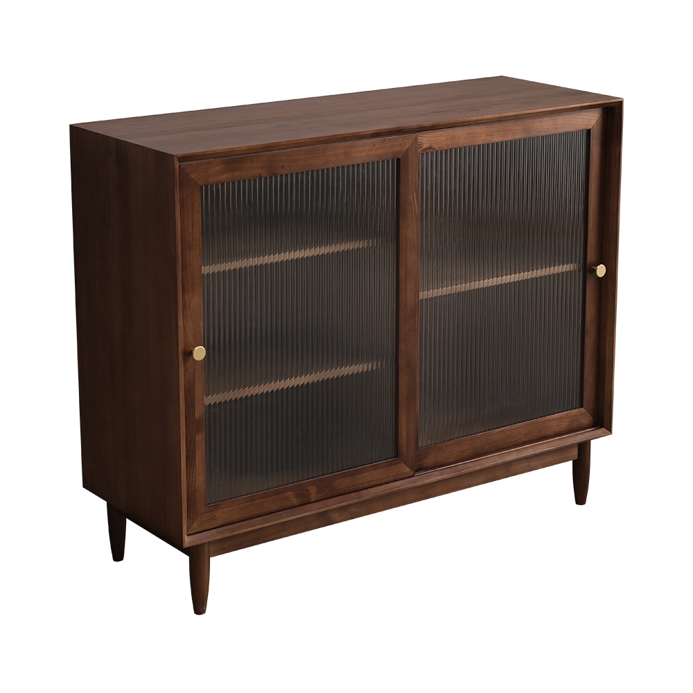 43" Walnut Sideboard Cabinet with Sliding Door & Adjustable Shelves Pine Wood window image