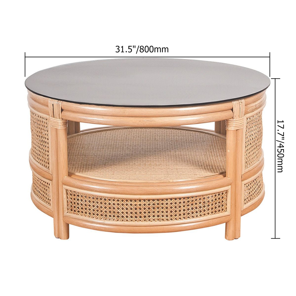 Rustic Coffee Table 2-Tiered with Storage with Tempered Glass Top window image