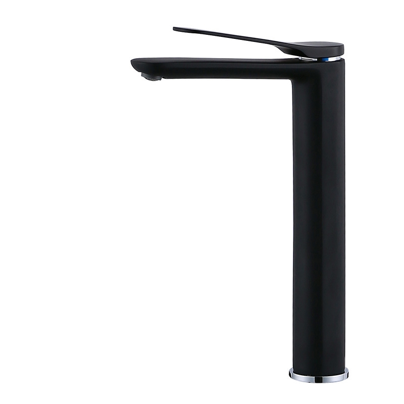 Torneira misturadora de lavatório alta Dewey Modern Stylish Monobloco de 1 alça em latão sólido preto fosco Imagem da janela