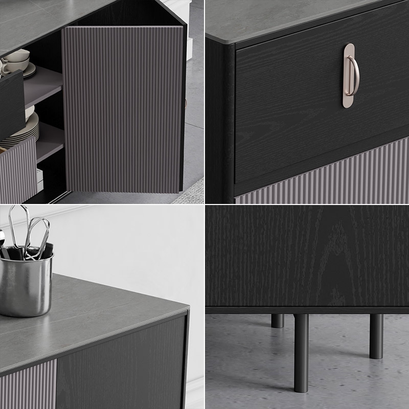 Zwart dressoir buffetkast met 3 lades met plank en vouwdeur Vensterafbeelding