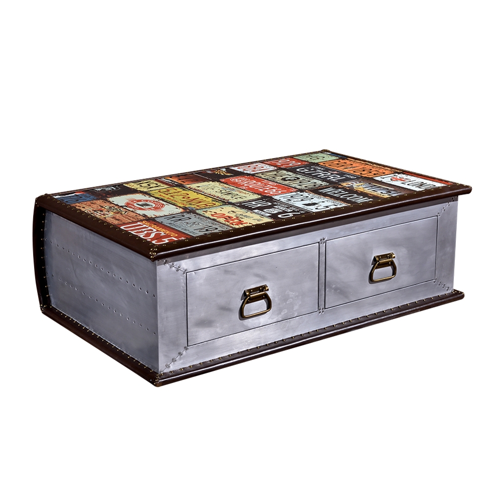 Industrial Coffee Table with Drawers PU Accent Table