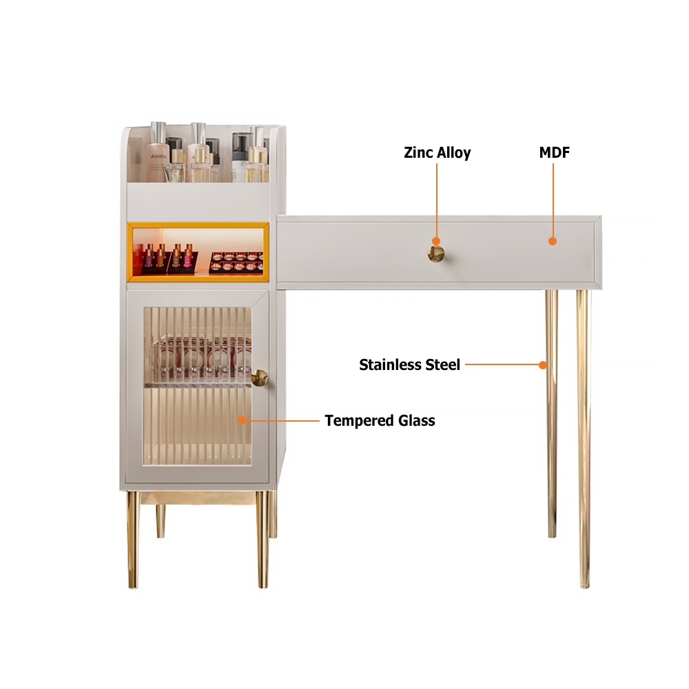 Makeup Vanity with Lights Drawer & Door Side Cabinet Dressing Table Stainless Steel Base window image