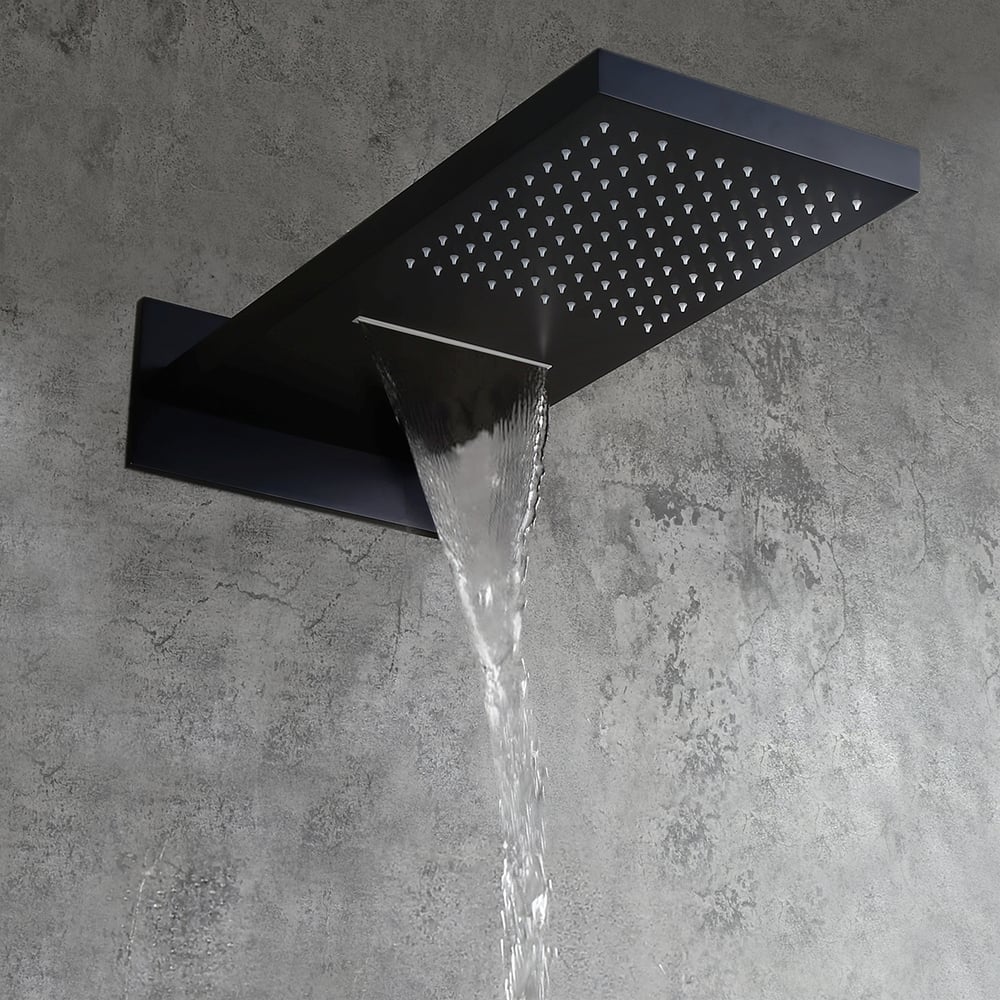 Modern Minimalist Wall Mounted 2-Function Rainfall & Waterfall Shower Head Matte Black window image