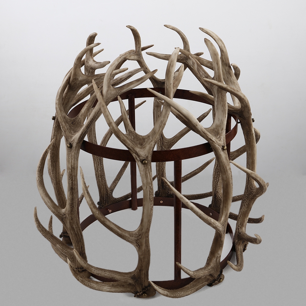 Rustic 24" Glass Side Table Round Antler Table Decorative Antler Drum Base Accent Table window image