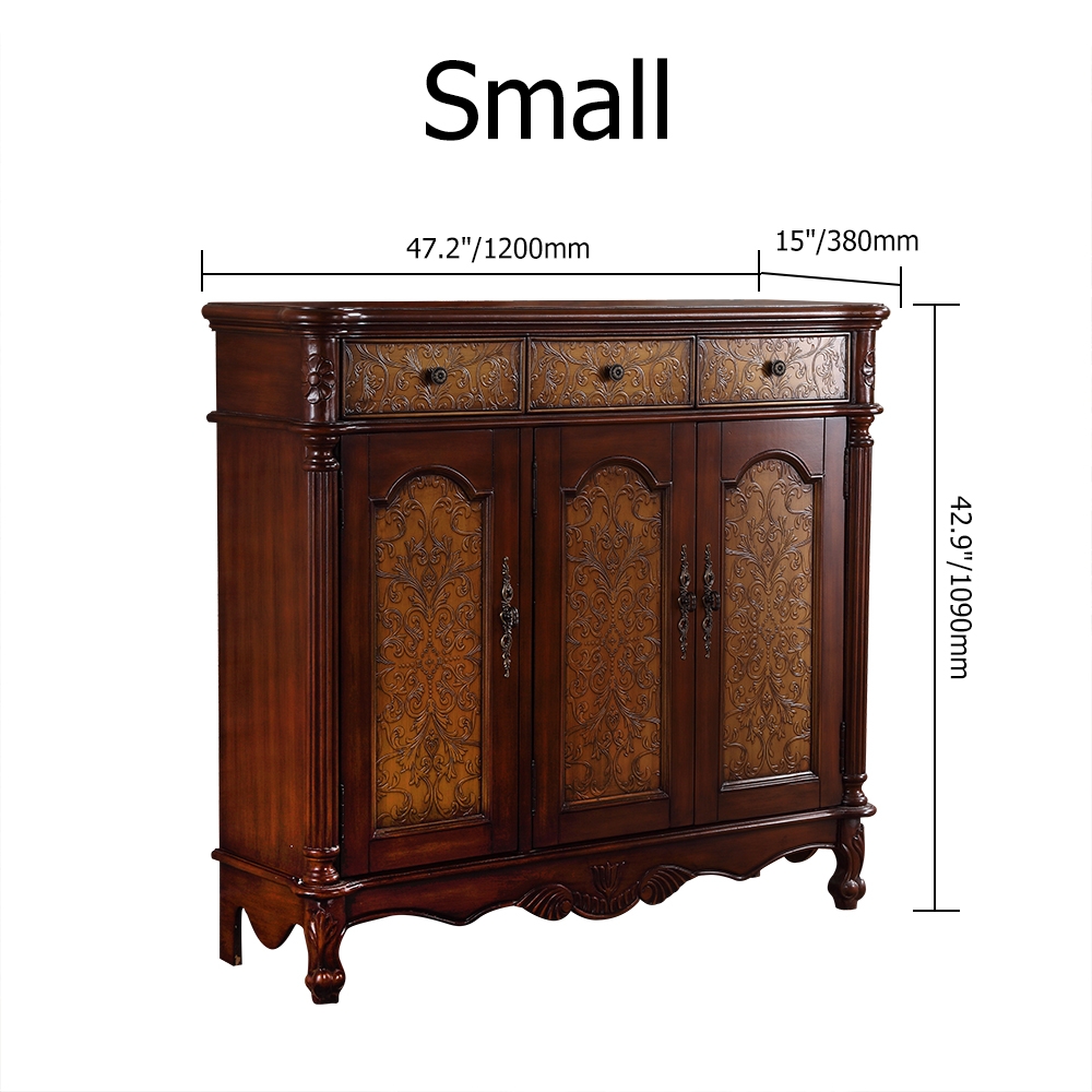 59.1" Vintage Walnut Shoe Cabinet Embossed Floral Surface with 6 Shelves and 4 Doors window image