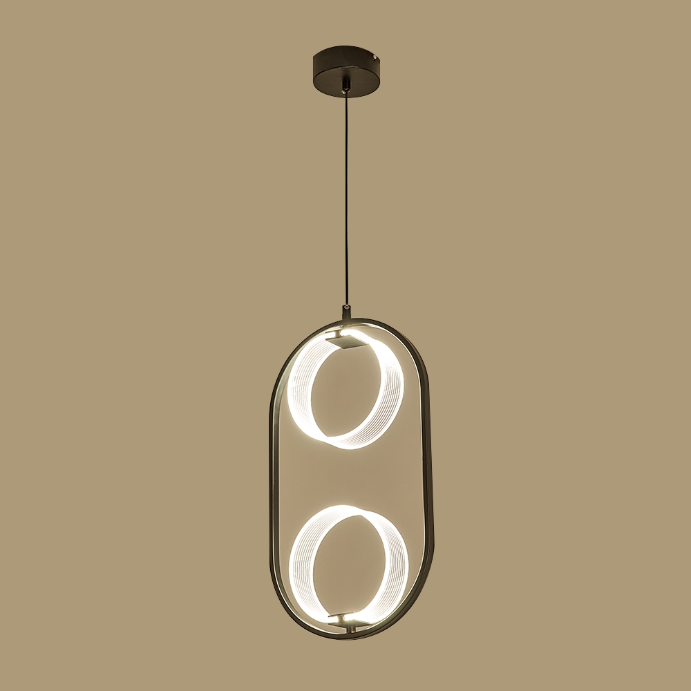Modern Acrylic LED Pendant Light 2 Light Oval Shape Black Metal window image