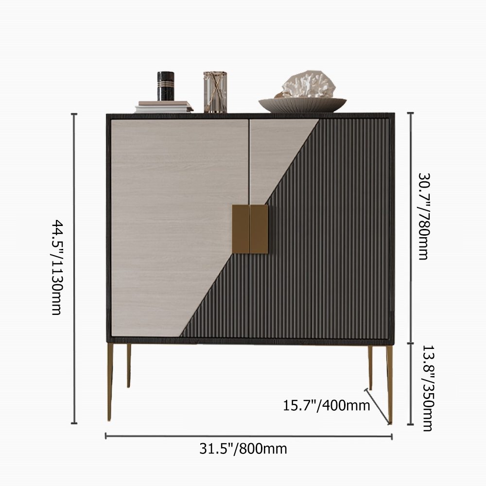 Black 2-Door Chest Modern Accent Cabinet with 4 Shelves in Gold window image