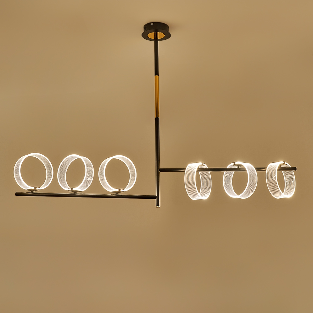 Linear LED Acrylic Island Pedant Light Black and Gold 6 Light Modern window image