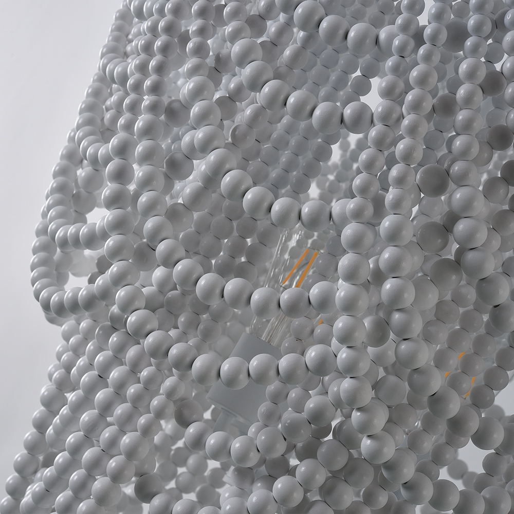 Rustic Farmhouse Wooden Bead Cascade 3-Light Chandelier in White window image