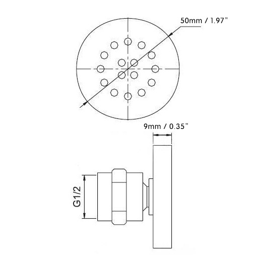 Round Wall Mount Solid Brass 1-Spray Adjustable Body Spray Shower Jet in Chrome window image