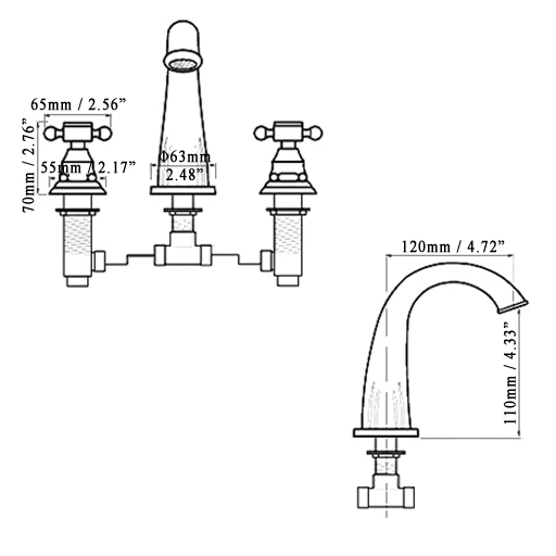 Suex Traditional Double Cross Handle 3-Hole Bathroom Basin Mixer Tap Solid Brass in Gold window image