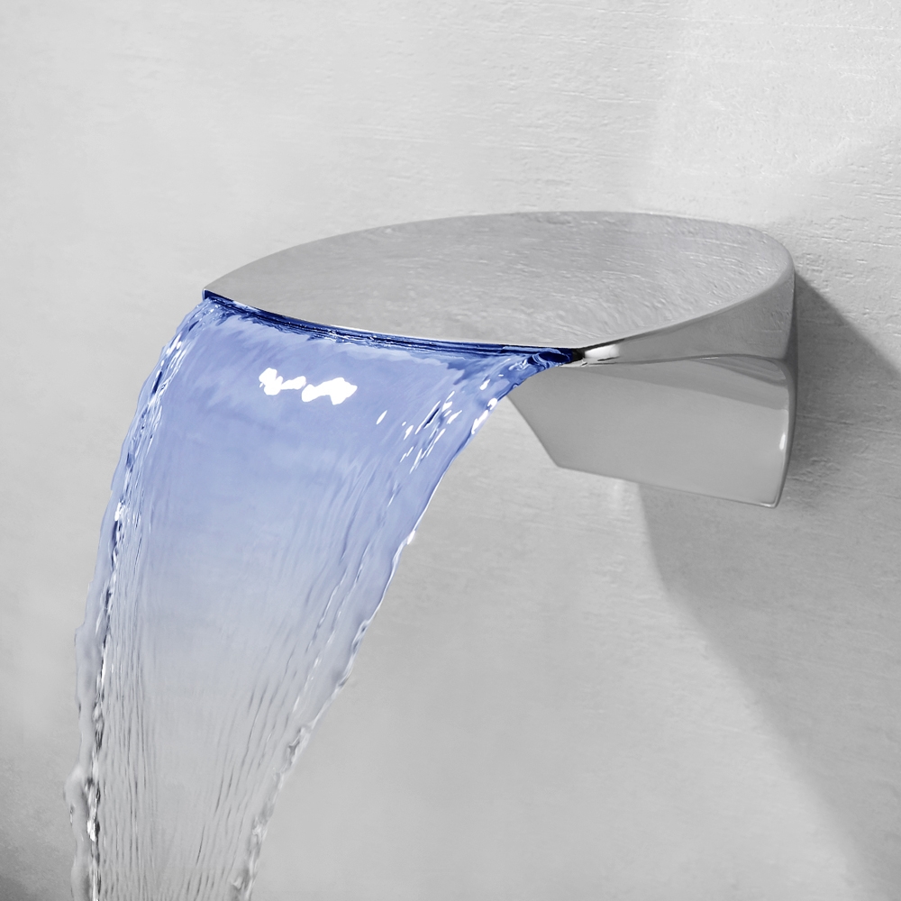 Modern LED Waterfall Wall Mounted 2-Hole Bathroom Basin Mixer Tap in Polished Chrome window image