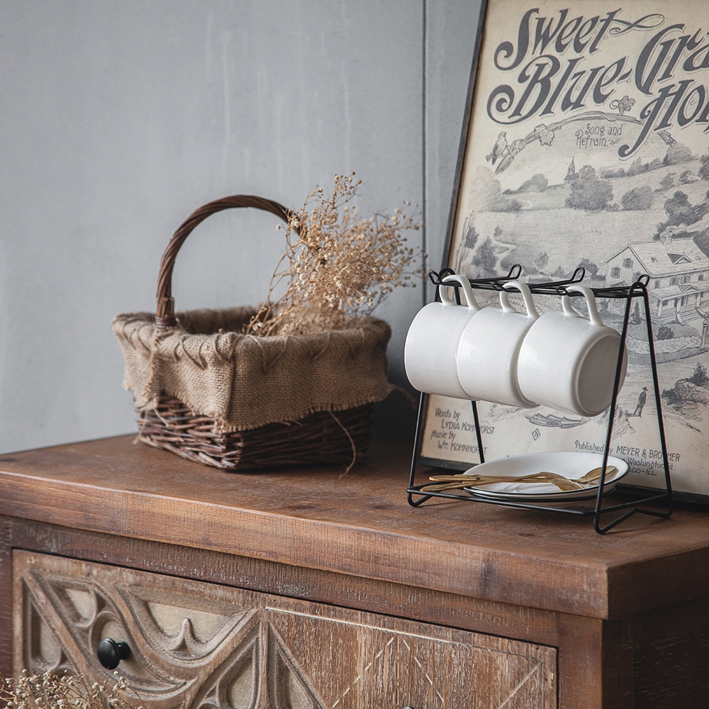 Rustic Walnut Cabinet Carved and Painted Patterns Chest of 4 Drawers window image