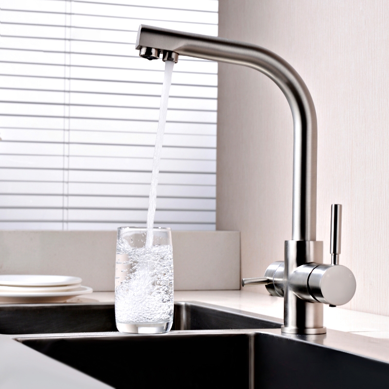 Brewst Modern Brushed Nickel 2-Handle Kitchen Sink Faucet with Filtered Water Spout Solid Brass window image