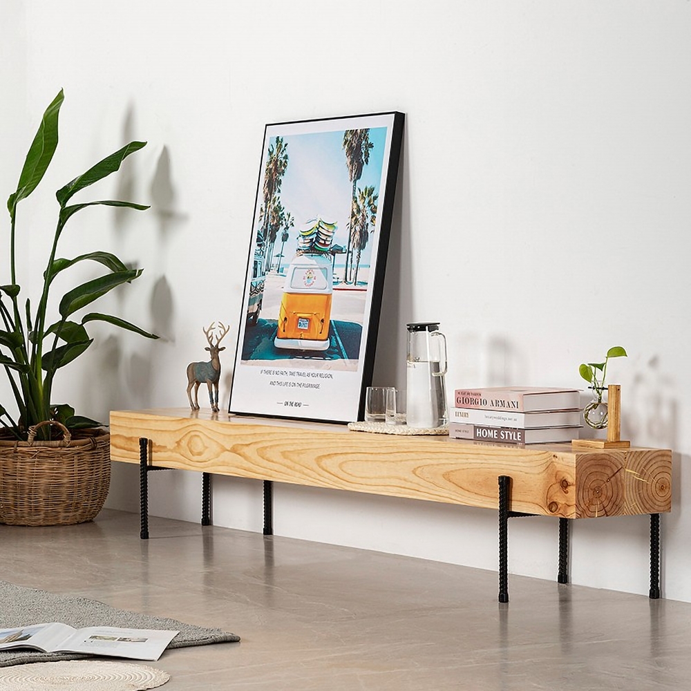 Cottage Natural TV Stand Pine Wood Media Stand for TVs up to 85" in Large window image