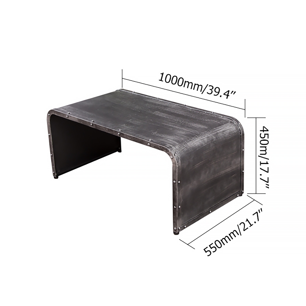 Industrial Vintage Distressed Silver Coffee Table Rectagular Accent Table Metal window image