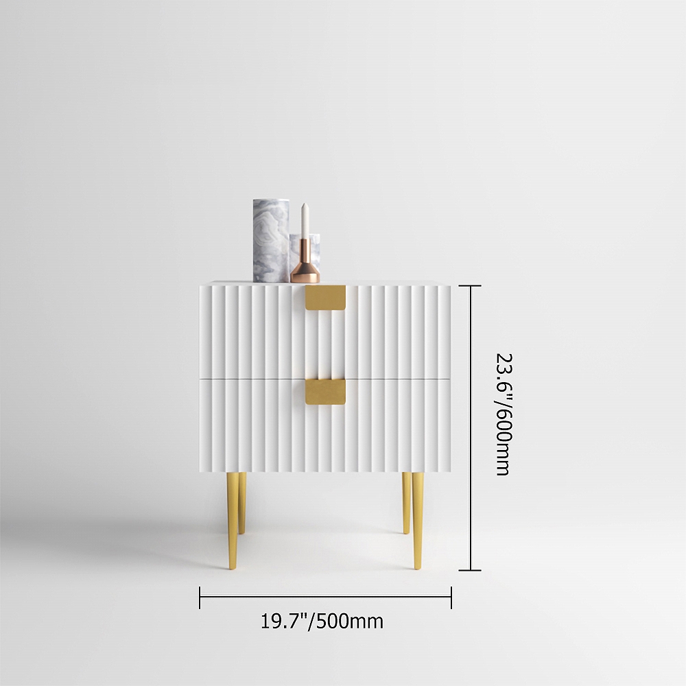 White Modern 2 Drawers Bedroom Nightstand Bedside Table Stainless Steel Base window image