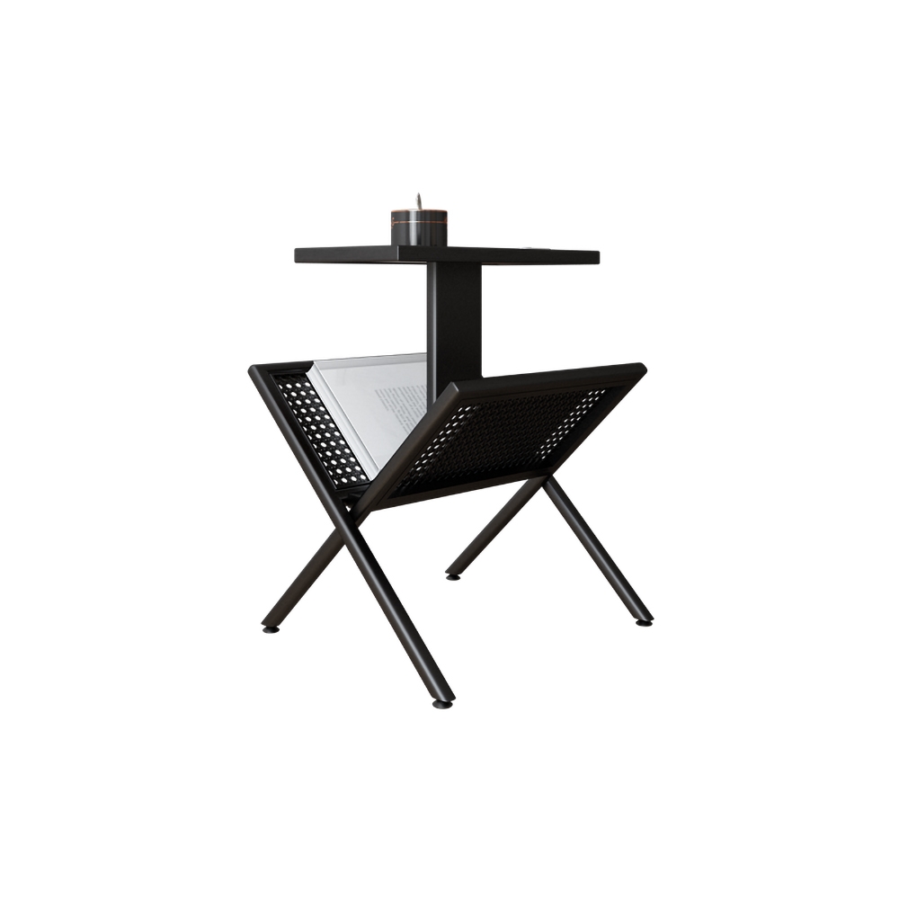 Modern Black Side Table with Storage Wooden Top End Table window image