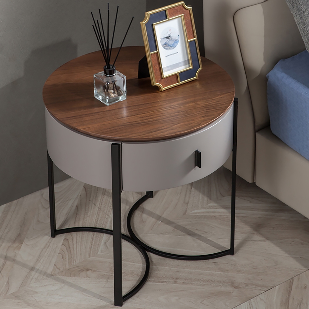 Modern Nightstand Grey Nightstand with Drawer Nightstand with Black Frame window image