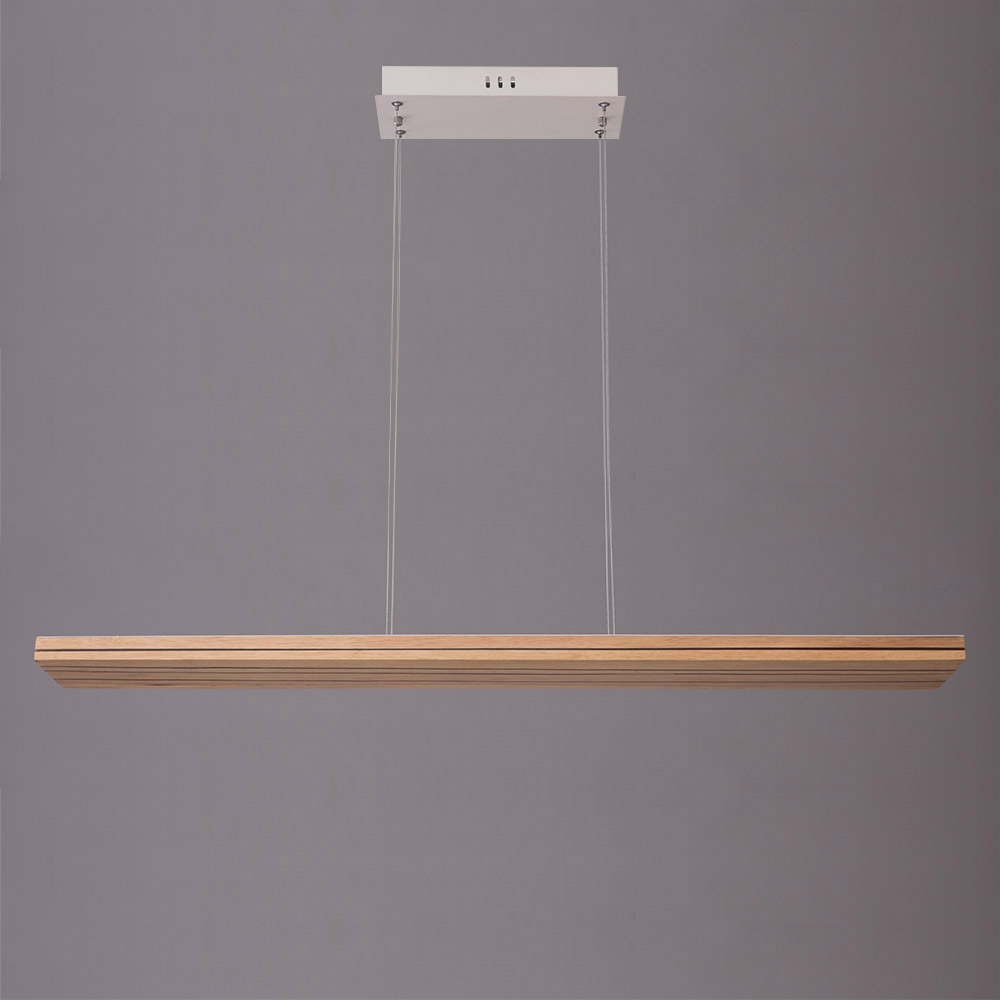 Modern LED Rectangular Pendant Light 39" Wide Wood and Resin Kitchen Island Light window image