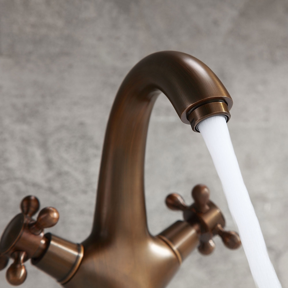 Suex Classique Bronze Monobloc Robinet Mitigeur de Lavabo de Salle de Bain Poignée Croisé en Laiton image de fenêtre