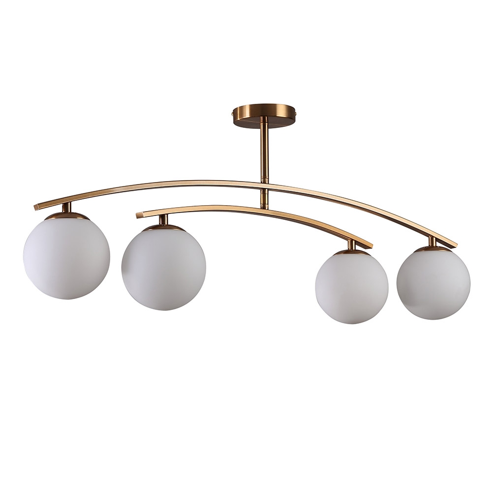 Modern 4-Light White Glass Globe Brass Metal Semi Flush Mount Ceiling Light Fixture window image