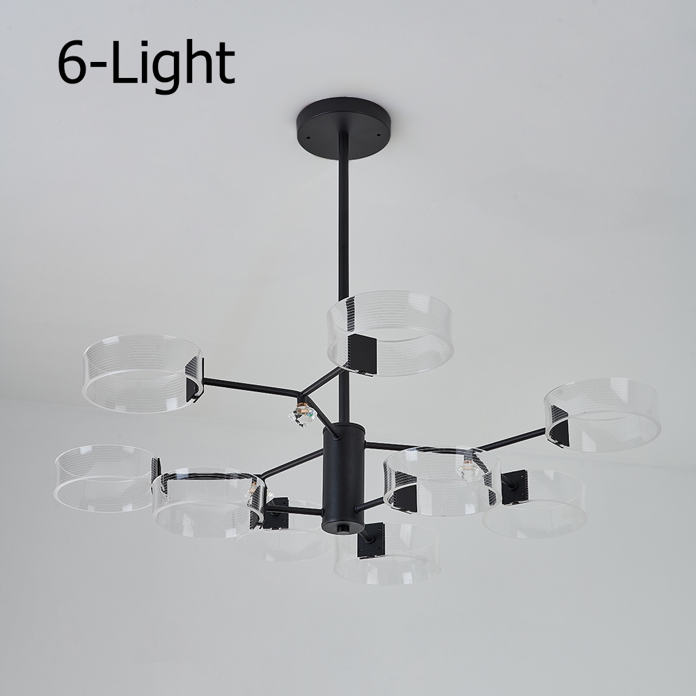 Modern Acrylic LED Chandelier Pendant Lighting 6 Light Black Metal window image
