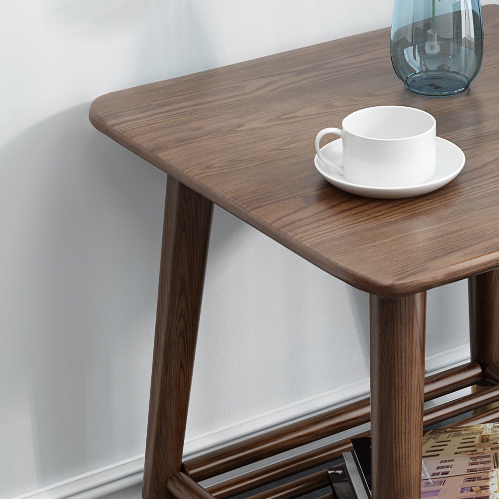 Solid Wood End Table Modern Square Side Table with Storage Shelf window image
